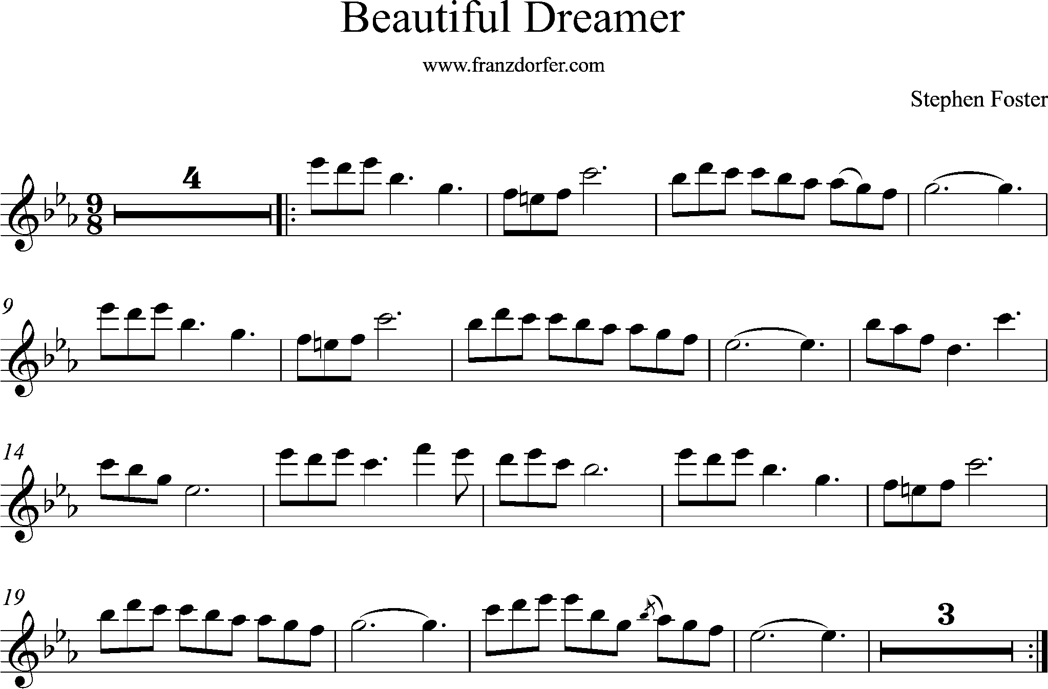 Sheetmusic for Flute, Eb-Major, Beautiful Dreamer